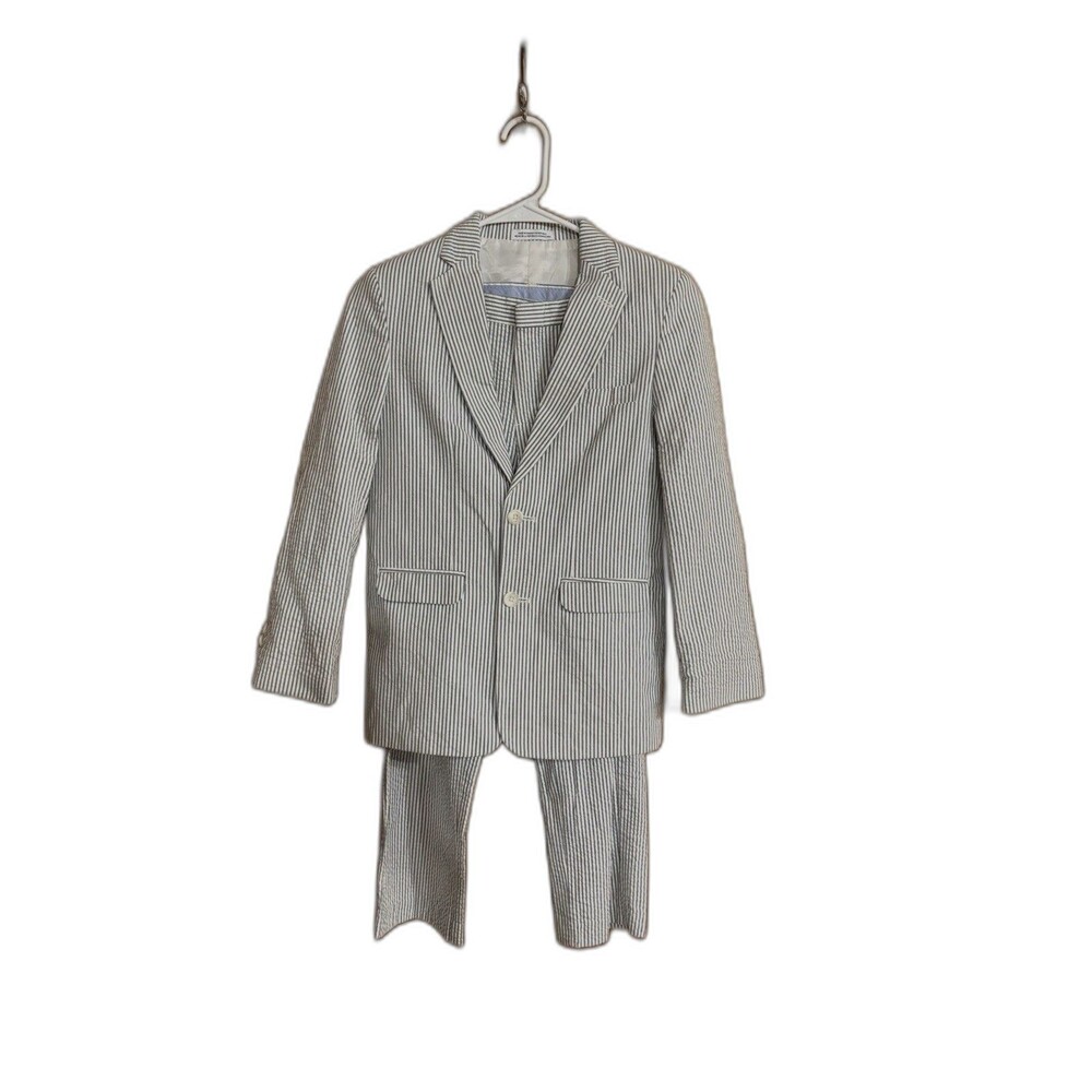 Izod Boys 10/ 12 (read) Two Piece Seersucker Suit Set Blue White Stripe